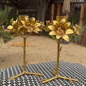 Anthropologie BHLDN metal floral entwined gilded gold candle holders